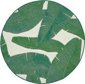 Vloerkleed - forest - wit met groen - bladmotief - rond - diameter 140 cm