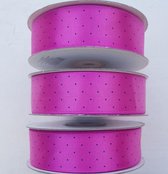 3 rollen satijn lint fuchsia roze met zwarte stipjes - lint - satijnlint - naaien - hobby fuchsia - roze