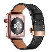 Echt leer + vlinder roségouden gesp vervangende horlogebanden voor Apple Watch Series 6 & SE & 5 & 4 40 mm / 3 & 2 & 1 38 mm (zwart)