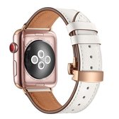 Echt leer + vlinder Rose gouden gesp vervangende horlogebanden voor Apple Watch Series 6 & SE & 5 & 4 44 mm / 3 & 2 & 1 42 mm (wit)