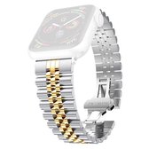 Vijf kralen roestvrijstalen vervangende horlogebanden voor Apple Watch Series 6 & SE & 5 & 4 44 mm / 3 & 2 & 1 42 mm (zilver + goud)