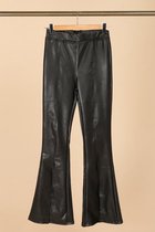 By Swan Zwarte Flared Coated Imitatie Leren Broek met Splitjes, Maat L