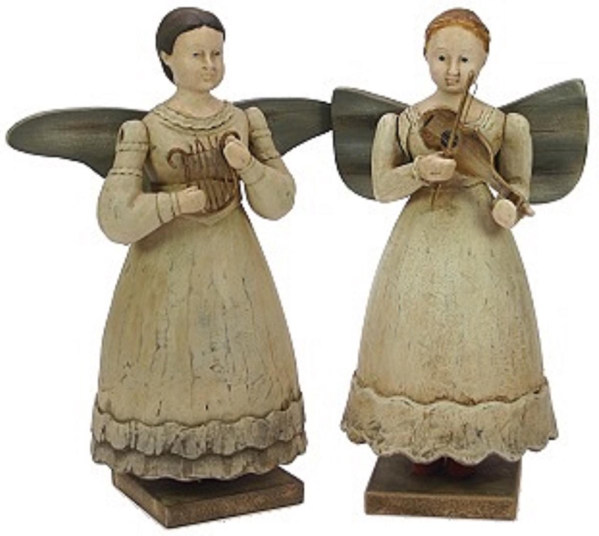 2x Engeltje met harp/viool, 2 ass. 18x10,5x26cm/18,5x11x25cm