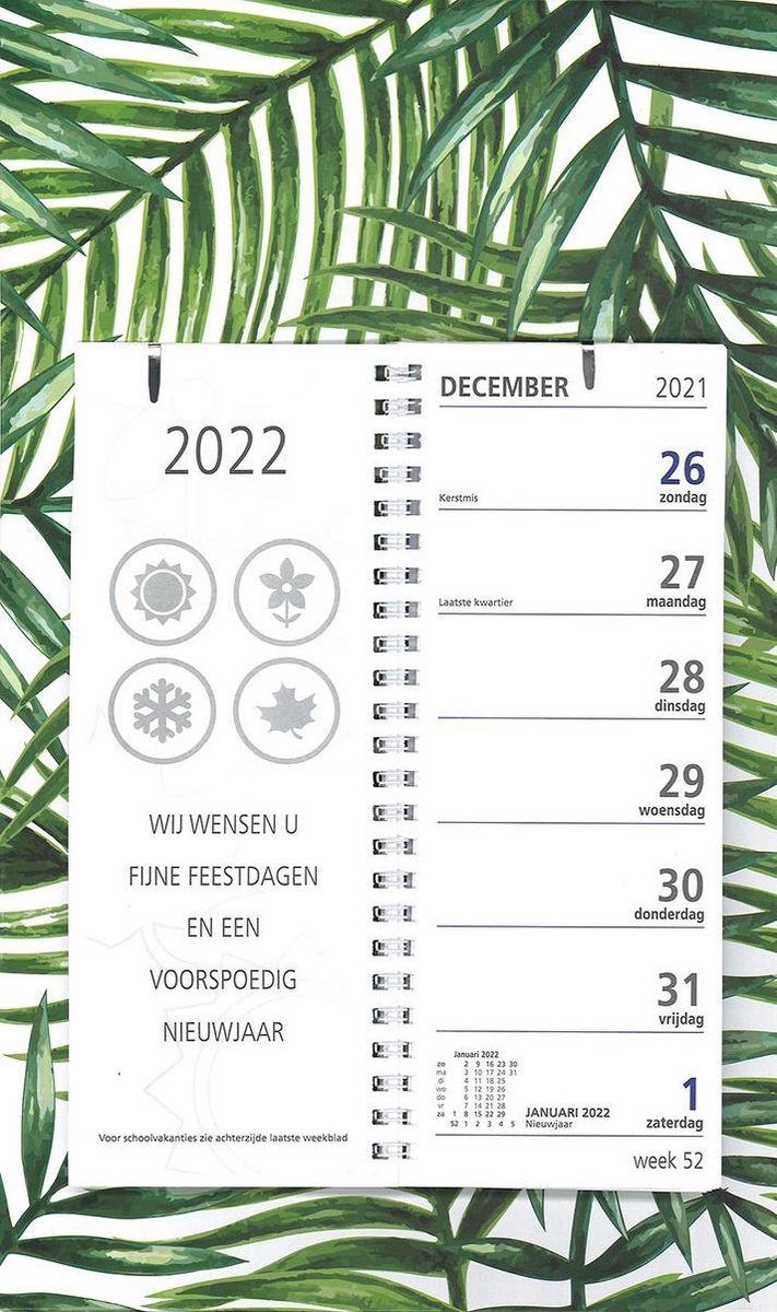 Castelli omleg weekkalender op schild 2022 - A4 formaat weekplanner - twee weken overzicht - 1 week per blad - Bladeren - Castelli
