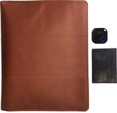 Business 3 set : Étui d'écriture en cuir A4 avec porte-passe et viseur anti-perte - 3 pièces Marron clair