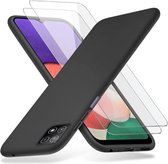 Silicone hoesje zwart met 2 Pack Tempered glas Screen Protector Geschikt voor: Samsung Galaxy A22 4G zwart