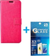 Portemonnee Book Case Hoesje + 2x Screenprotector Glas Geschikt voor: Motorola Edge 20 Pro -  roze