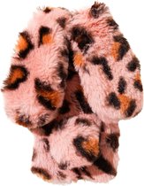 Casies Bunny telefoonhoesje - Apple iPhone X & Xs - Panterprint roze - konijnen hoesje soft case - Pluche / Fluffy