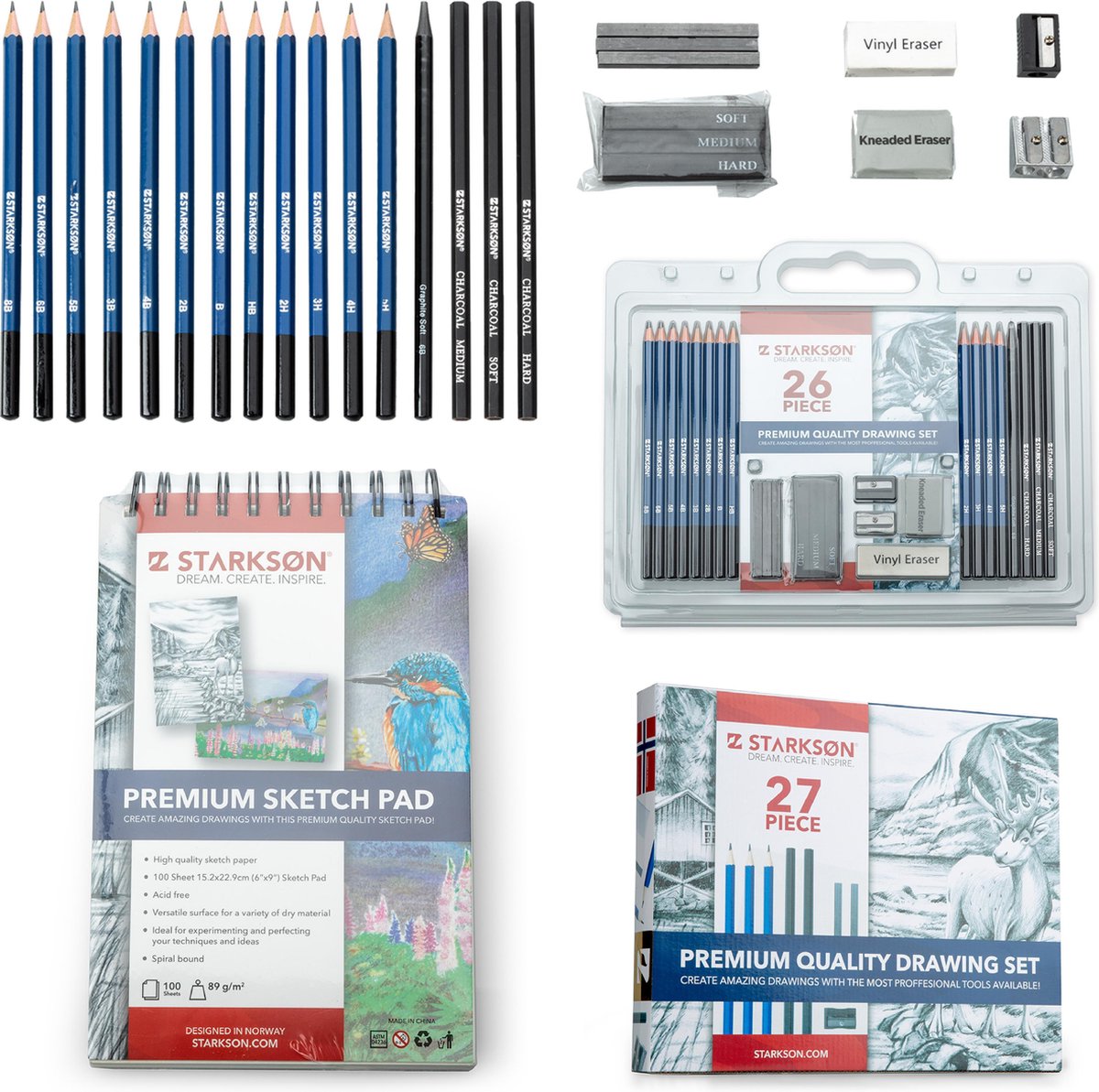 Kit desquisse au crayon de dessin professionnel, kit de dessin