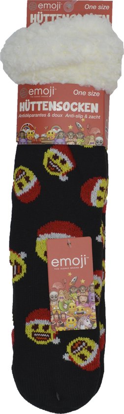 Emoji Kerstsokken - Happy unisex huissokken - Extra Warm en zacht - Anti-Slip - Huttensocken emoji rain- one size
