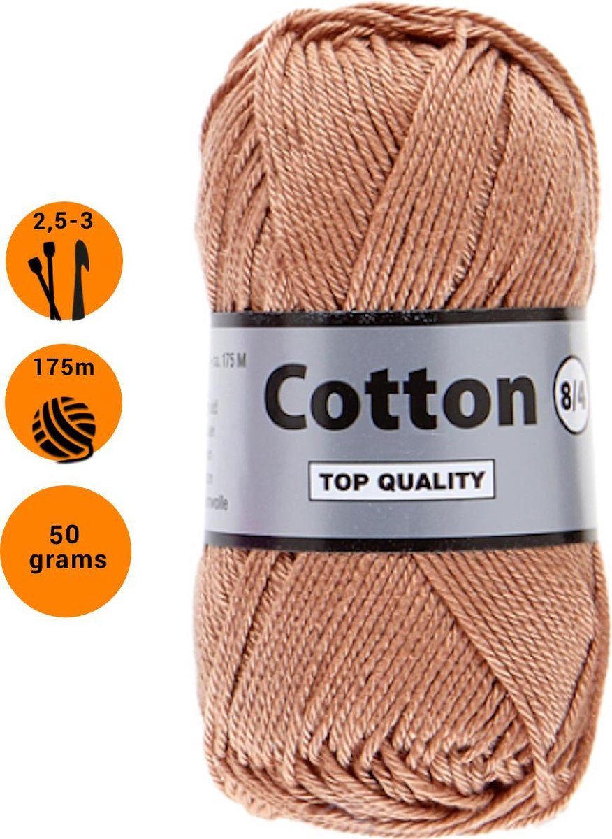 Lammy yarns Cotton eight 8/4 dun katoen garen - bruin (054) - pendikte 2,5 a 3mm - 1 bol van 50 gram