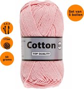 Lammy yarns Cotton eight 8/4 - 5 bollen van 50 gram - roze (710) - dun katoen garen
