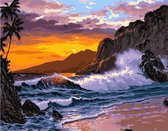 Schilderen Op Nummer Volwassenen - Do It Yourself Paintings - Tropical Beach - Golf - Zee - Zon - Sunset - Water - Landschap - Bergen - 40x50 cm - Canvas