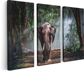 Artaza - Toile Peinture Triptyque - Éléphant Dans La Forêt - 120x80 - Photo Sur Toile - Impression Sur Toile