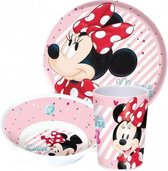 Disney Minnie Mouse ontbijtset - Bord / Beker / Kom - Serviesset - Roze / Rood - Kunststof - Set van 3