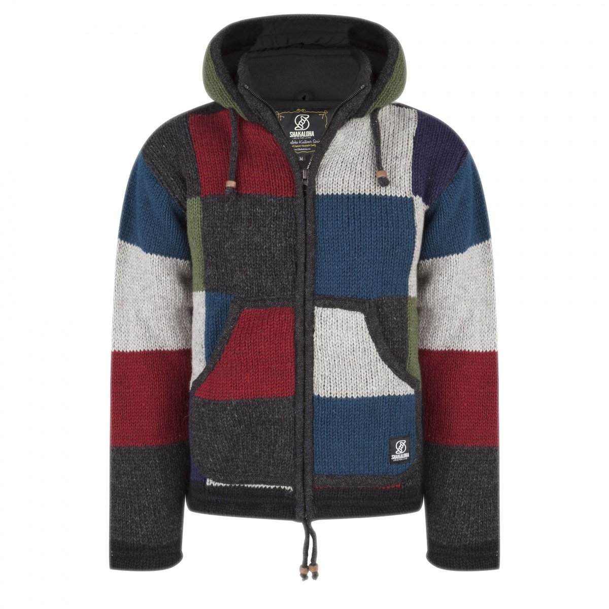 Gebreid Wollen Heren/Uni Vest van Schapenwol met Polyester Fleece voering en vaste capuchon met binnenkraag SHAKALOHA M Patch NH Winston