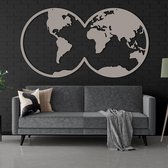 Vintage wereldkaart wanddecoratie van metaal, 83x45cm kleur stone grey / beige - grijs – Industriële, metalen wanddecoratie – World map muurdecoratie - Vintage decoratie
