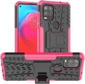 Voor Motorola Moto G Stylus 5G Bandtextuur Schokbestendig TPU + pc-beschermhoes met houder (roze)