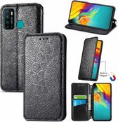 Voor Infinix Hot 9 Bloeiende Mandala Reliëf Patroon Magnetische Horizontale Flip Lederen Case met Houder & Kaartsleuven & Portemonnee (Zwart)