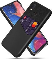 Voor Samsung Galaxy A20e Doek Textuur PC + PU lederen achterkant Schokbestendig hoesje met kaartsleuf (zwart)