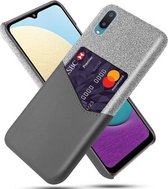 Voor Samsung Galaxy M02 Doek Textuur PC + PU lederen achterkant Schokbestendig hoesje met kaartsleuf (grijs)