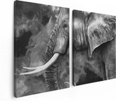 Artaza Canvas Schilderij Tweeluik Olifant - Abstract - Zwart Wit - 120x80 - Foto Op Canvas - Canvas Print