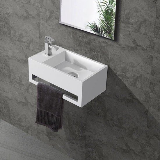Lavabo de Toilette - Cabinet de toilette WC Surface solide - Blanc mat  Gauche 36x16 cm | bol