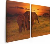 Artaza Canvas Schilderij Tweeluik Olifanten In Het Wild - Zonsondergang - 120x80 - Foto Op Canvas - Canvas Print