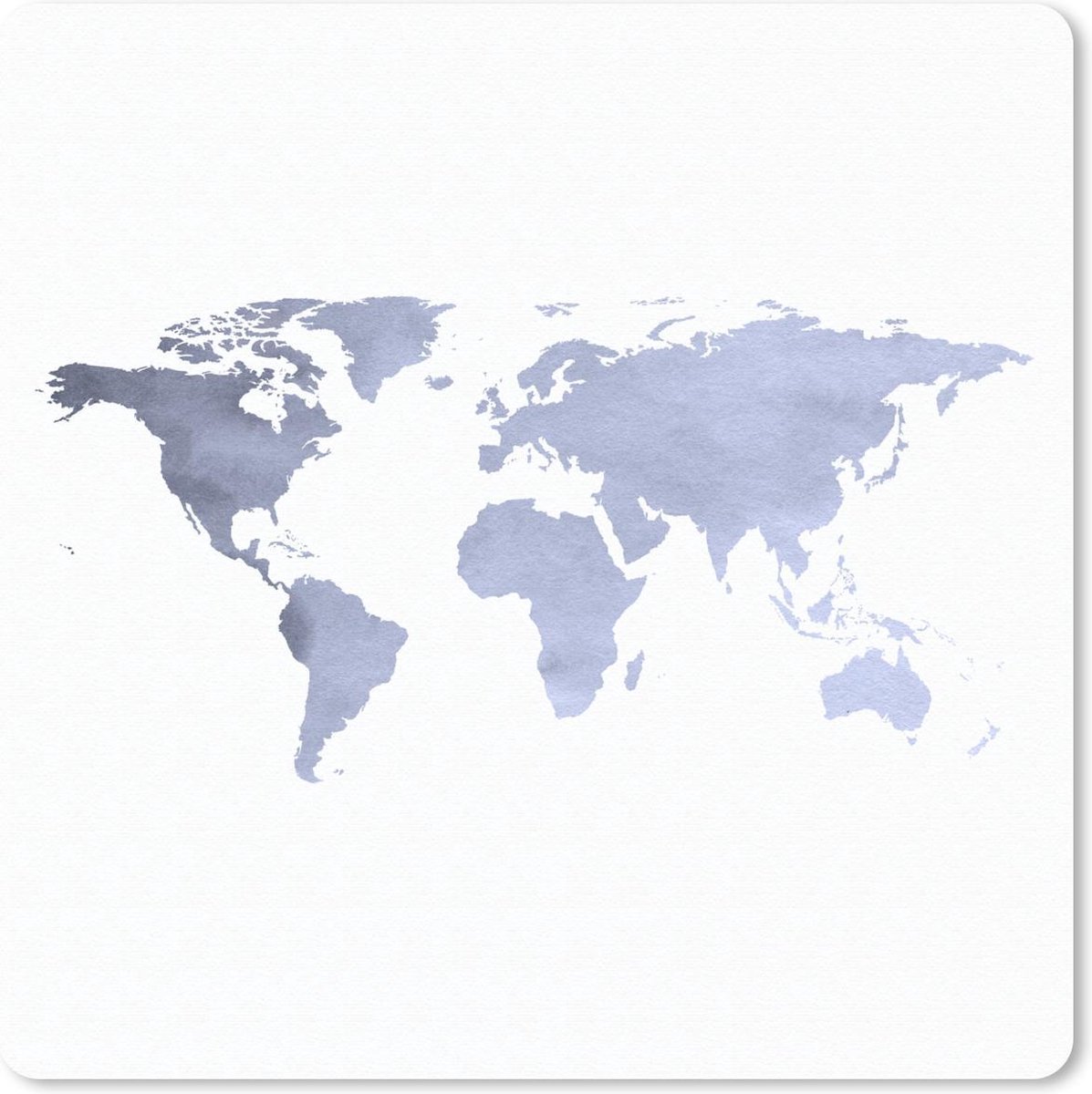 Muismat 30x30 cm - Mousepad Wereldkaart - Zilver - Wit - Muismatten