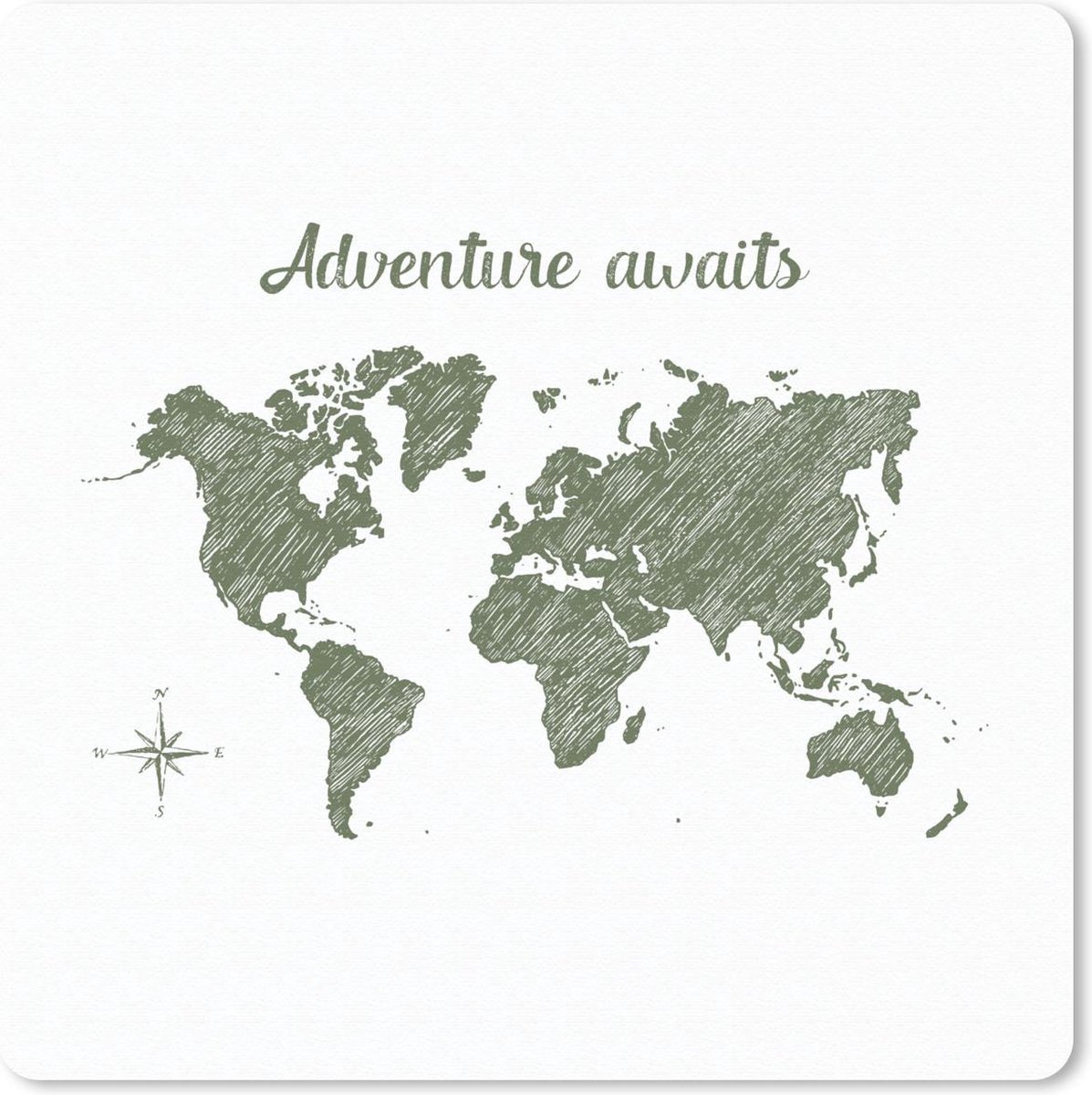 Muismat 20x20 cm - Mousepad Wereldkaart - Quote - Groen - Muismatten