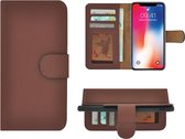 Geschikt voor iPhone X Hoesje Leer - Bookcase - iPhone Xs Book Case Wallet Echt Leer Bruin Cover