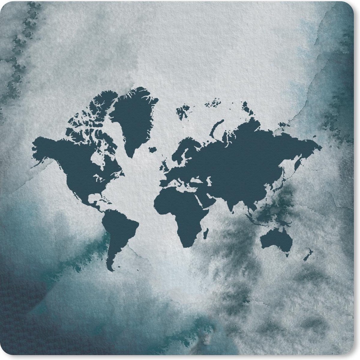 Muismat 20x20 cm - Mousepad Wereldkaart - Aquarel - Blauw - Muismatten