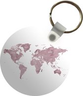 Sleutelhanger - Wereldkaart - Wit - Marmer - Plastic - Rond - Uitdeelcadeautjes