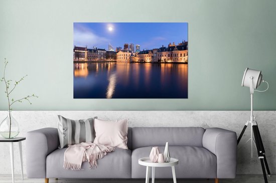 Wanddecoratie Metaal - Aluminium Schilderij Industrieel - Den Haag - Water - Skyline - 180x120 cm - Dibond - Foto op aluminium - Industriële muurdecoratie - Voor de woonkamer/slaapkamer