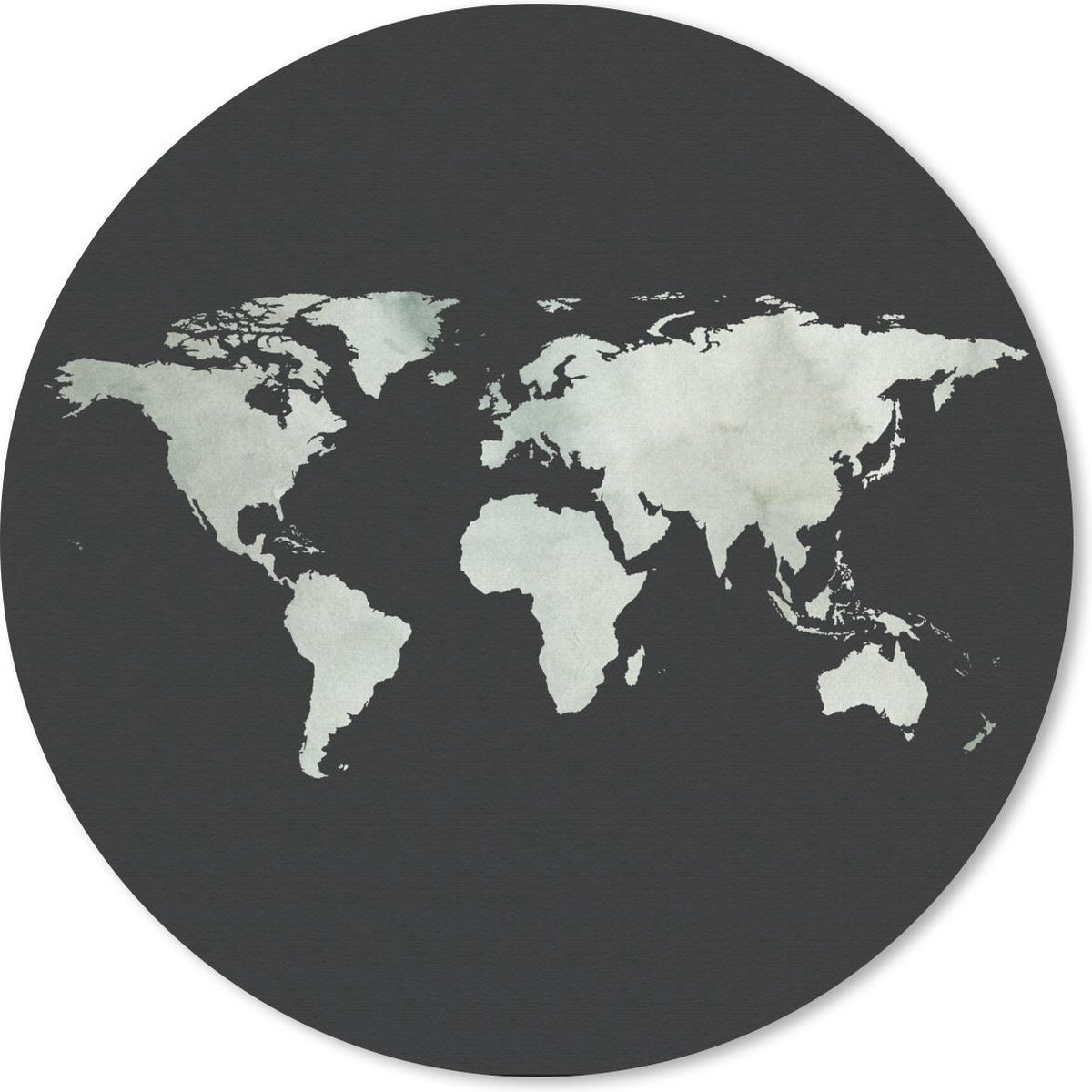 Muismat rond 20x20 cm - Mousepad Wereldkaart - Waterverf - Grijs - Ronde muismatten