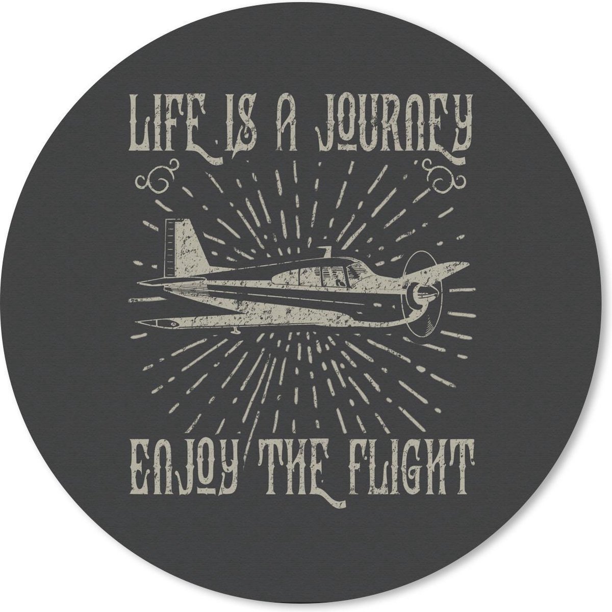 Muismat rond 30x30 cm - Mousepad Vintage - Vliegtuig - Tekst - Ronde muismatten