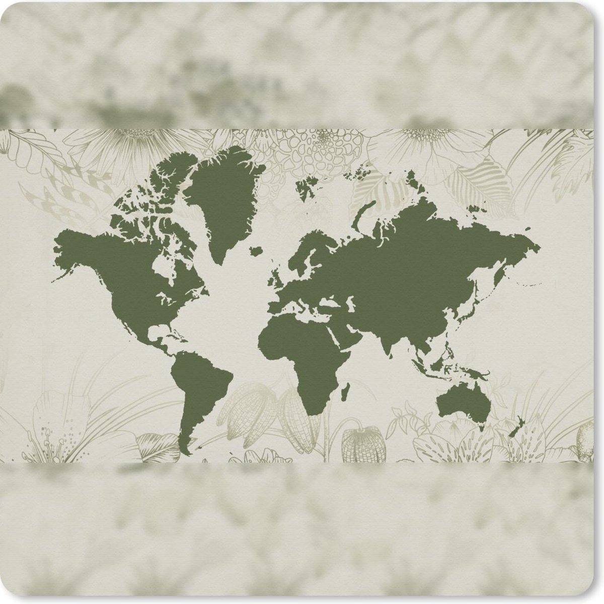 Muismat 20x20 cm - Mousepad Wereldkaart - Groen - Bloem - Muismatten