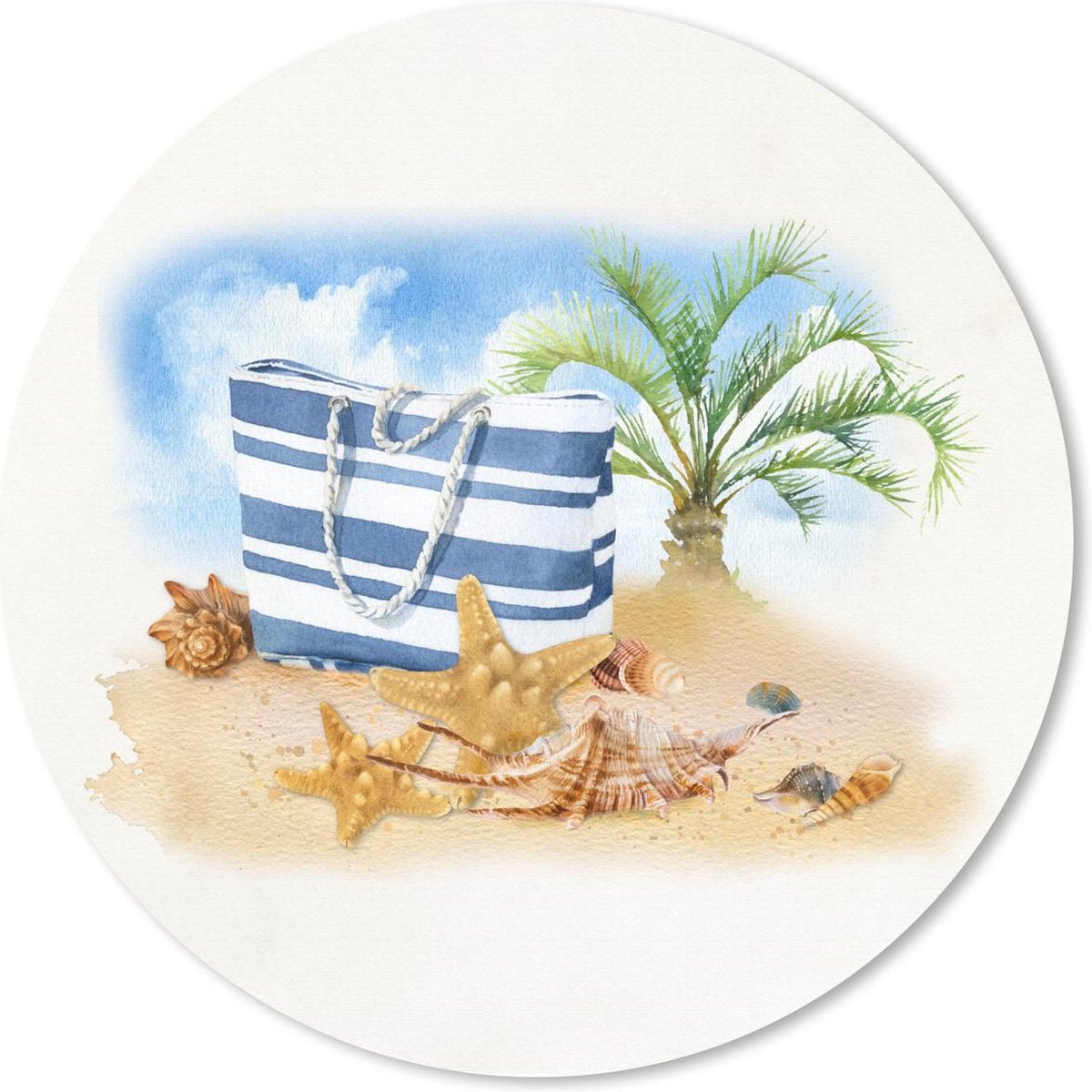 Muismat rond 30x30 cm - Mousepad Palmboom - Tas - Schelpen - Ronde muismatten