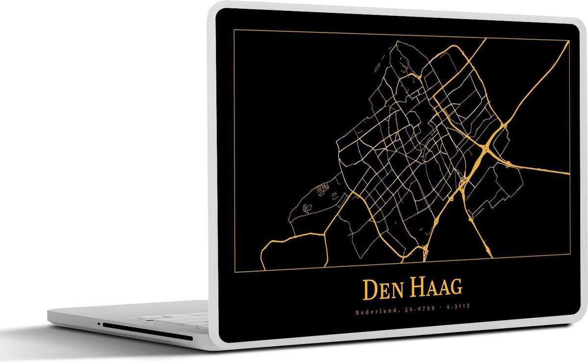 Laptop sticker - 12.3 inch - Stadskaart - Den Haag - Goud - Zwart - 30x22cm - Laptopstickers - Laptop skin - Cover