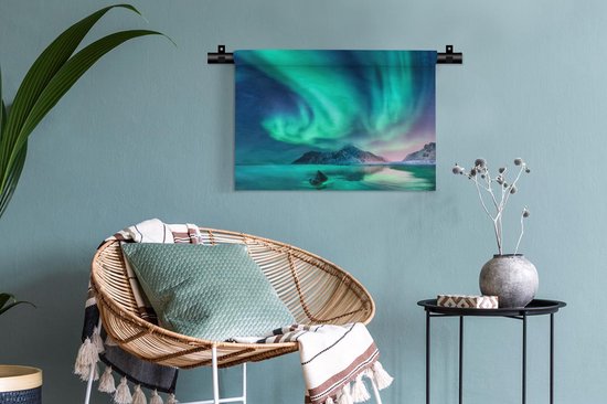 Tapisserie - Tissu mural - Aurores boréales - Étoiles - Paysage - Norvège - 60x45 cm - Tapisserie