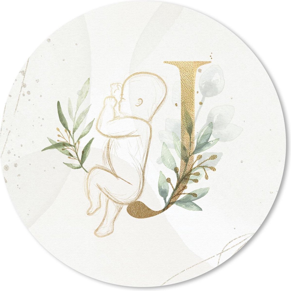 Muismat rond 20x20 cm - Mousepad Letters - J - Waterverf - Baby - Ronde muismatten