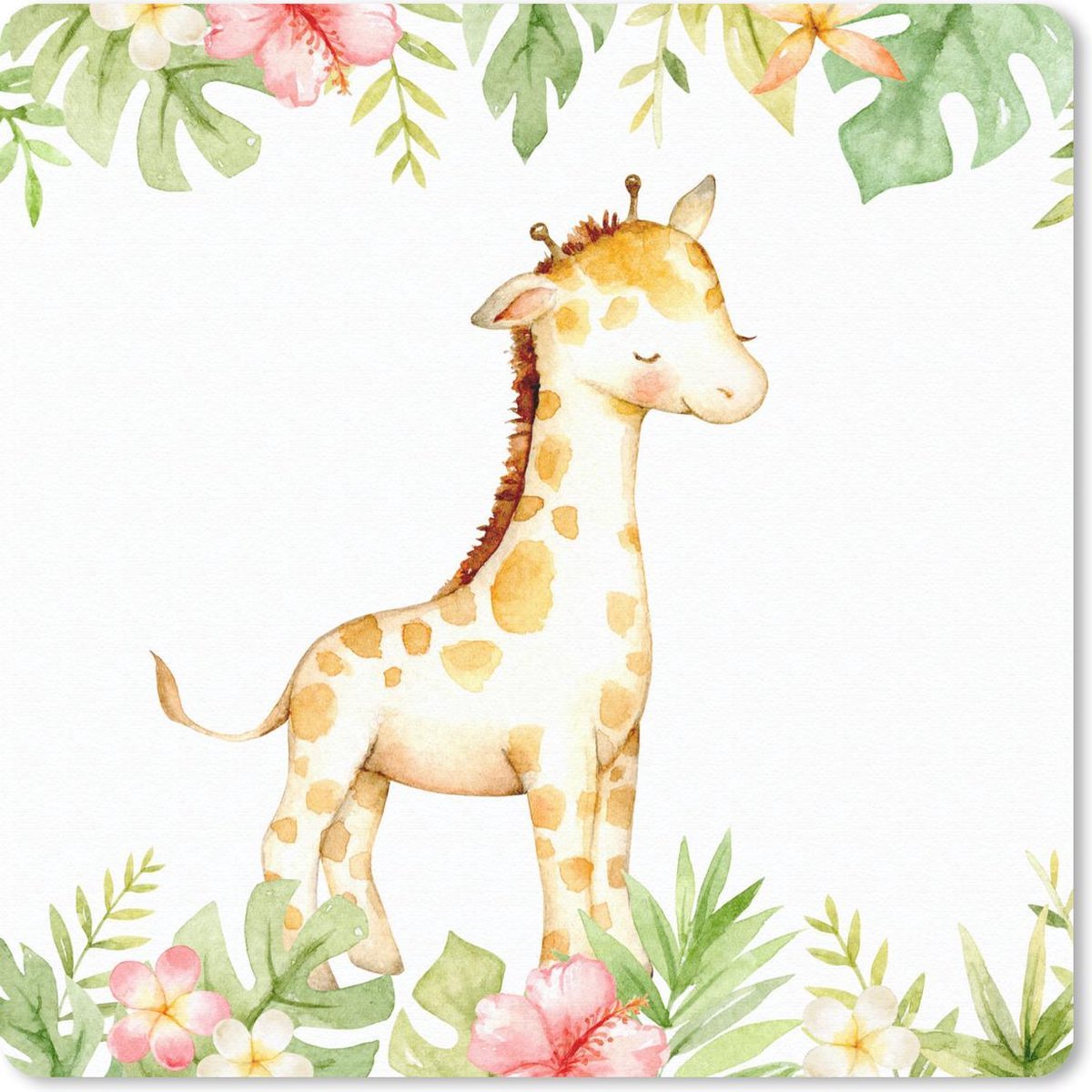 Muismat 30x30 cm - Mousepad Giraf - Waterverf - Jungle - Muismatten