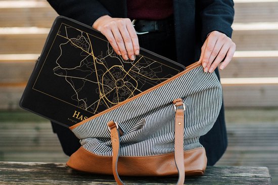 Housse pour ordinateur portable 13 pouces - Carte - Hasselt - Zwart - Or - Housse pour ordinateur portable - Dimensions intérieures 32x22,5 cm