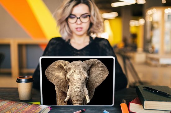Autocollant pour ordinateur portable - 14 pouces - Éléphant - Portrait - Zwart - 32x5x23x5cm - Autocollants pour ordinateur portable - Peau pour ordinateur portable - Couverture