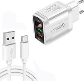F002C QC3.0 USB + USB 2.0 LED digitale display snellader met USB naar Type-C datakabel, EU-stekker (wit)
