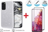 2-In-1 Screenprotector Glitter Hoesje Bescherming Set Geschikt Geschikt Voor Samsung Galaxy S21 5G - Full Cover 3D Edge Tempered Glass Screen Protector Met Siliconen Back Bumper Bescherm Hoes