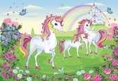 Vliesbehang Unicorns XXL – kinderkamer – fotobehang – behang eenhoorns - 368 x 254 cm – roze - groen