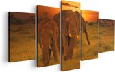 Artaza Canvas Schilderij Vijfluik Olifanten In Het Wild - Zonsondergang - 100x50 - Foto Op Canvas - Canvas Print