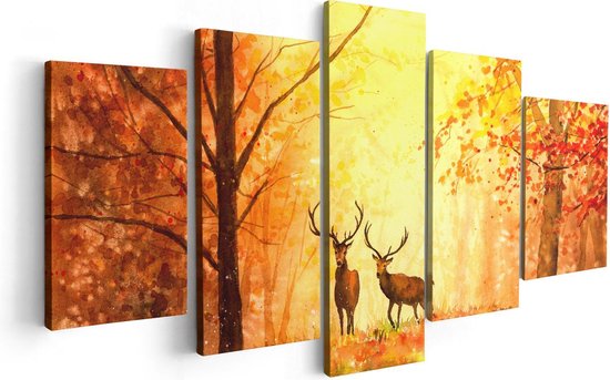 Artaza Canvas Schilderij Vijfluik Getekende Herten In Het Bos - Herfst - 100x50 - Foto Op Canvas - Canvas Print