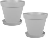 Set van 2x stuks bloempotten Toscane kunststof grijs D40 x H32 cm inclusief onderschalen D35 - Plantenpotten set